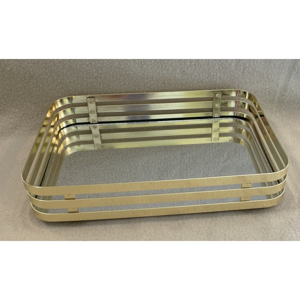 Gold Mirror Perfume Dresser Vanity Bathroom Sink Organizer Rectangular Tray NEW